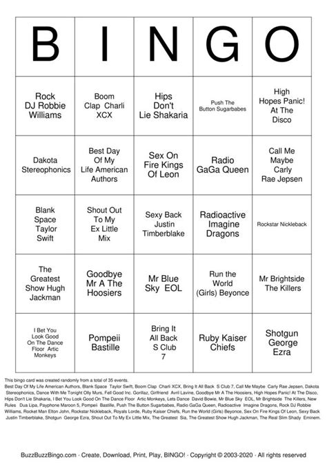 Rock N Roll Bingo Cards To Download Print And Customize