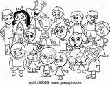 Coloring Group Children Characters Book Clipart Cartoon Illustration School Vector Gograph Eps Elementary Preschool Age sketch template