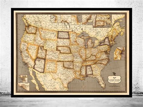 map  united states america vintage map wall map print vintage
