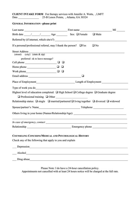 New Client Intake Form Printable Pdf Download