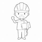 Engineer Coloring Easy Cartoon Vector Illustration Book Man Profession Abc Series Inventor Childrens Coat Drawings Funny sketch template