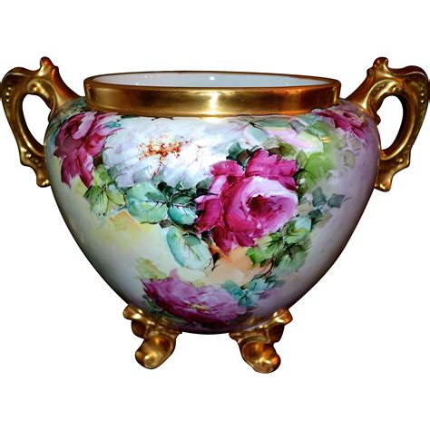 magnificent jardiniere  limoges hand painted roses  heavy  allthingslovelee  ruby lane