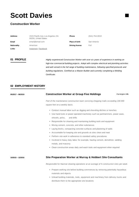construction worker resume writing guide  templates