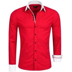rood heren stretch overhemd met witte dubbele kraag van het merk kc black deze nette slim fit