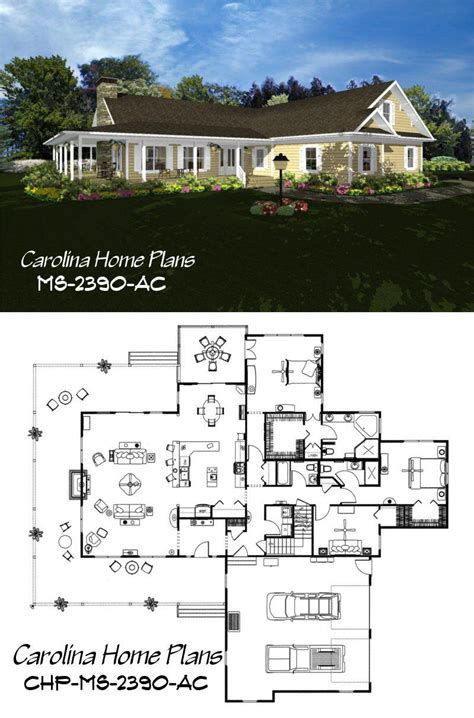 country style home plan  spacious open floor layout cathedral ceiling great room