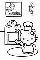 Kitty Hello Cooking Pages Coloring Kitchen Cartoon Color Colouring Sheets Printable Kids Disney Negru Alb Family Thanksgiving Sanrio Online Drawing sketch template