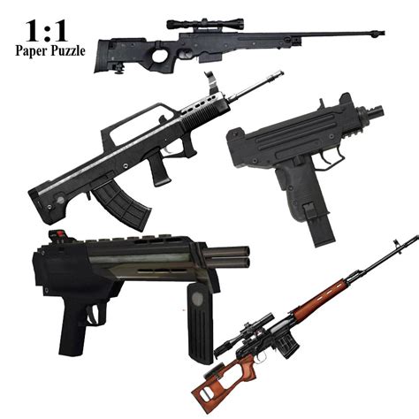 1 1 paper manufacturing assembled toys gun model removable can pull handmade diy military toys
