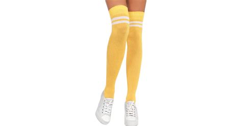 leg avenue gina athletic thigh high stockings yellow white price