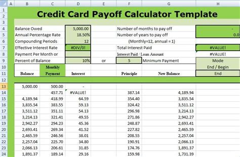 credit card debt payoff spreadsheet excel templates