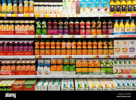 display  fruit juices  scottish supermarket stock photo