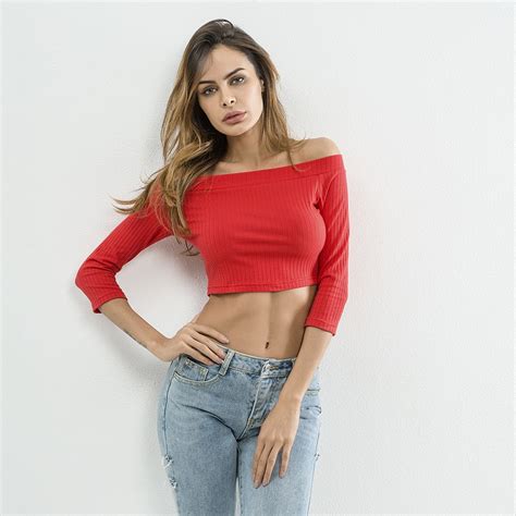 Summer 2018 Sexy Women Crop Tops Solid Cotton Off The Shoulder Sops For