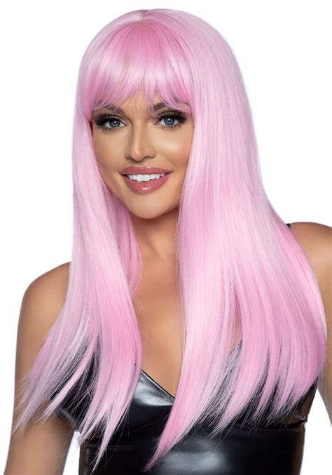 long   straight pink costume wig pink wig accessories