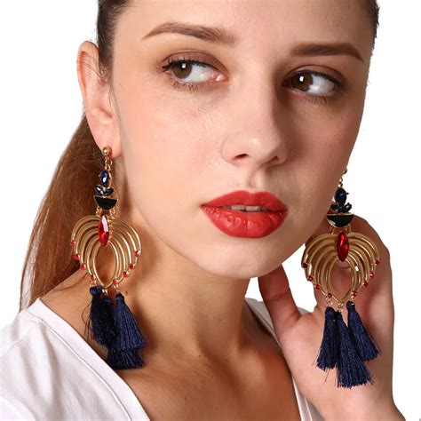 xcm ethnic earrings set zirconia stud earrings tassel pendant long earring  women girls