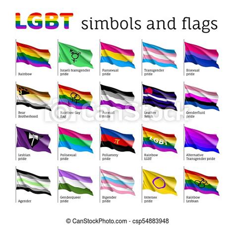 Set Symbols Flags Lgbt Movement Realistic Waving Flags Collection Of