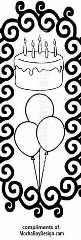 Coloring Birthday Print Bookmark Printable Balloons Cake sketch template