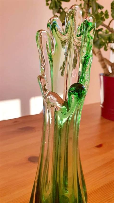 Vintage Green Murano Glass Vase Art Glass Etsy Uk