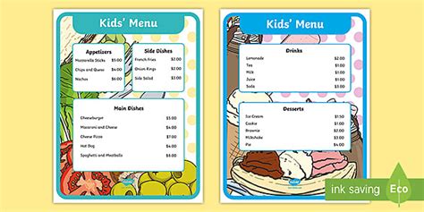 editable kids menu template teaching resources  kids
