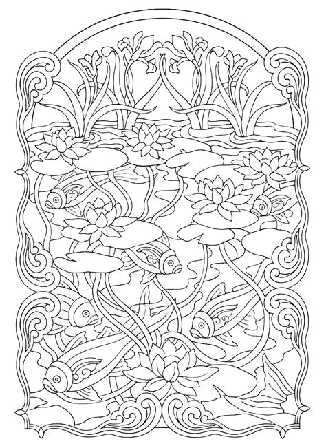 fish pond fishes adult coloring pages