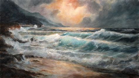 sea  waves seascape oil painting fine arts gallery original fine art oil paintings