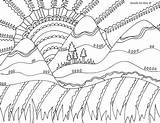 Pages Coloring Nature Doodle Printable Alley Colouring Mountains Hills Fields Detailed Zentangle Tree sketch template