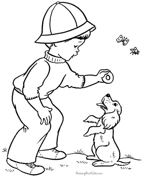 boy playing  dog coloring page coloring home