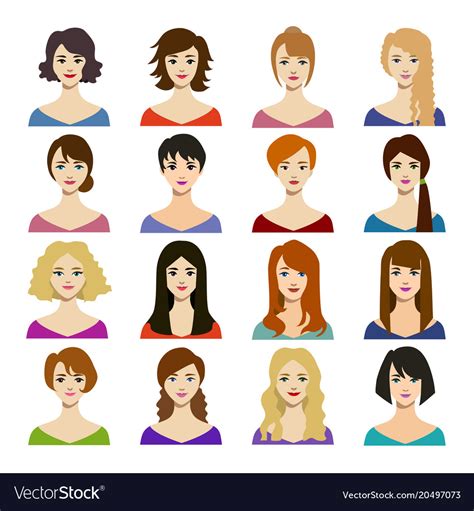 Cartoon Woman Hairstyles Icons Set Royalty Free Vector Image
