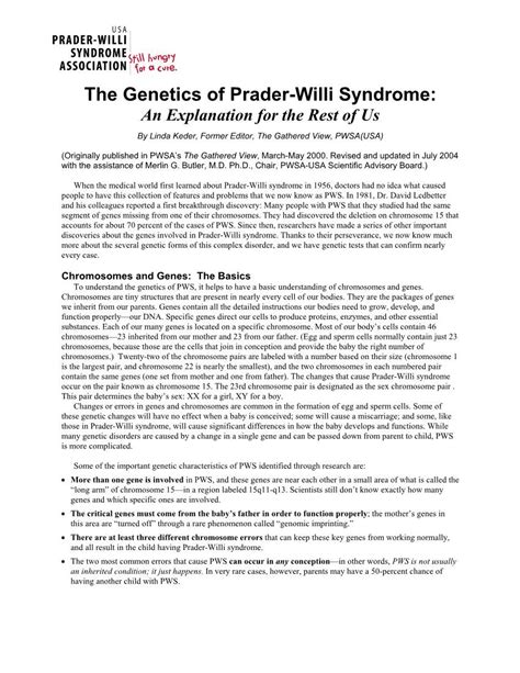 The Genetics Of Prader Willi Syndrome An Explanation For The Rest Of