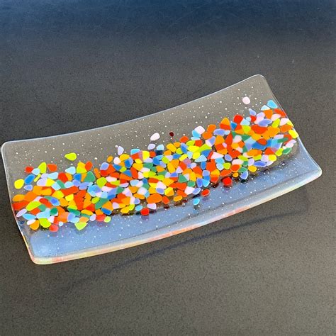 Fused Glass Plate With Colorful Sprinkles On A Clear Base Etsy
