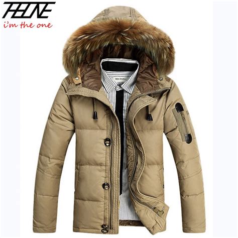 winter men  white duck  jacket coat parka detachable fur hooded casual warm