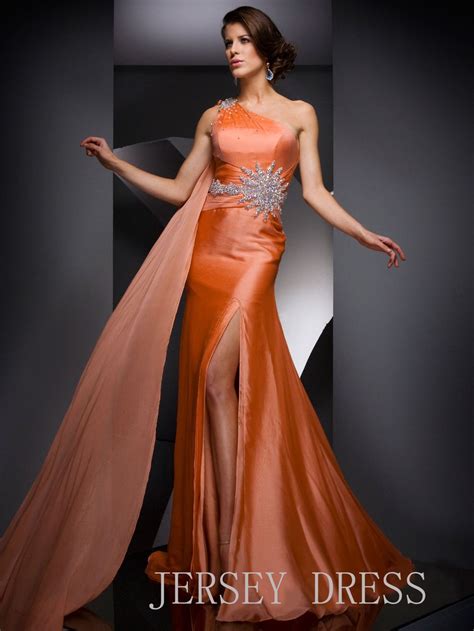 orange  shoulder beaded design long formal dress formal dresses long expensive
