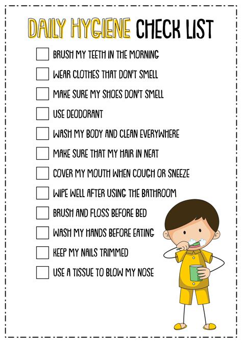 personal hygiene checklist printable