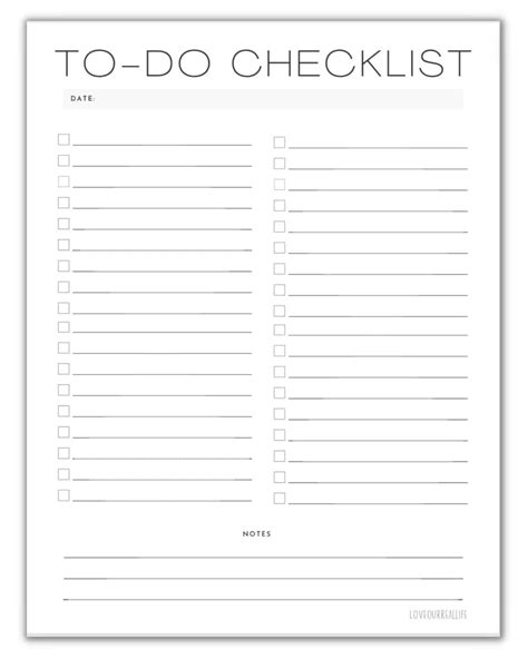 blank daily checklist