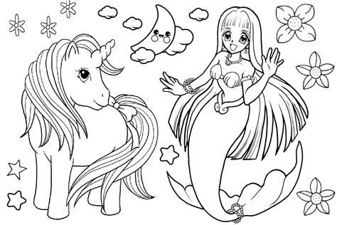 colouring pages unicorn mermaid subeloa