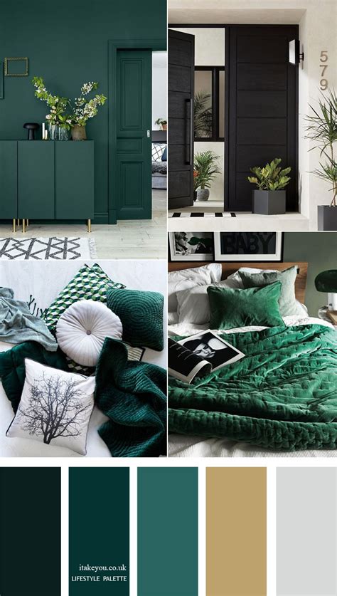 dark green color palette  muted gold home color decor