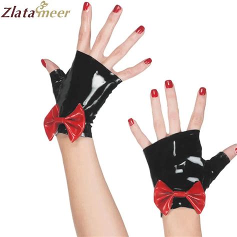 latex gloves women casual rubber mitten bow decorated rubber fingerless glove cosplay