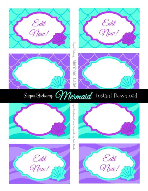 mermaid party food labels instantly downloadable  editable file