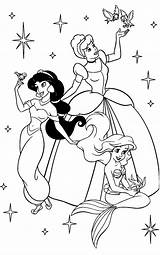 Coloring Disney Pages Princesses Princess Kids Printables Jasmine Ariel Mermaid Little sketch template