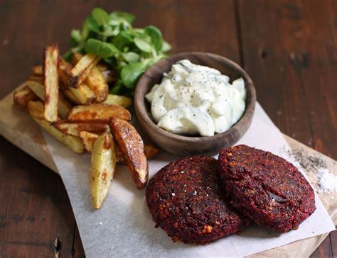 Beetroot And Halloumi Naked Burgers With Chips Recipe Abel And Cole