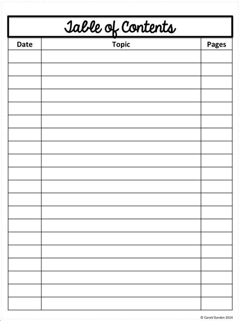 table  contents template top   ideas  table  contents