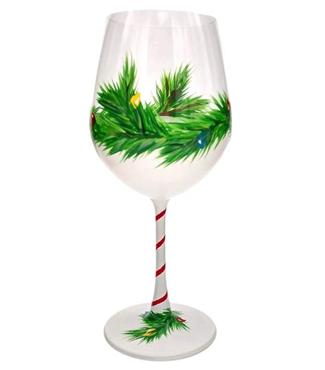 Christmas Garland Wine Glass Hand Painted Holiday