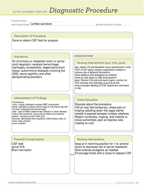lumbar puncture ati procedure sheet active learning templates