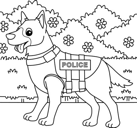 police dog coloring page  kids  vector art  vecteezy