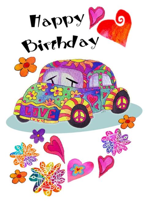 pin  andrea szabo  illustrations happy birthday hippie hippie