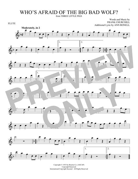 Who S Afraid Of The Big Bad Wolf Sheet Music Frank Churchill Flute