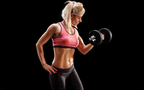 photo blonde girl muscle gym dumbbell fitness girls sport 3840x2400