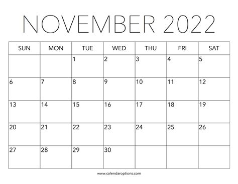 printable november  calendar calendar options