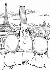 Coloring Ratatouille Pages Disney Auguste Gusteau Kids Movie Fun Cartoon Pans Parisian Eiffel Tower Behind Two Beautiful Printable Chefs Master sketch template