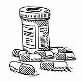 Pill Drawing Bottle Medicine Container Empty Illustration Clip Vector Illustrations sketch template