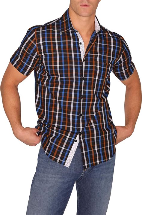 slim fit button  shirts  men untucked plaid casual short sleeve