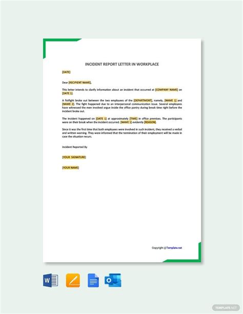 incident report letter  workplace template google docs word